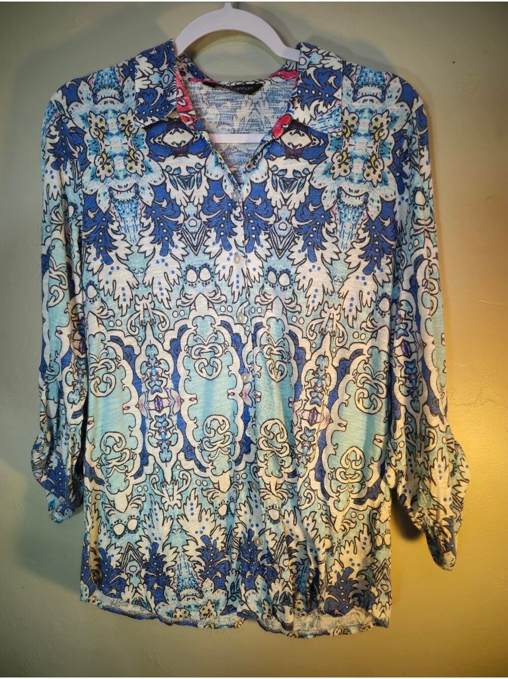 Tango Mango Blue Patterned V-Neck Tunic Top